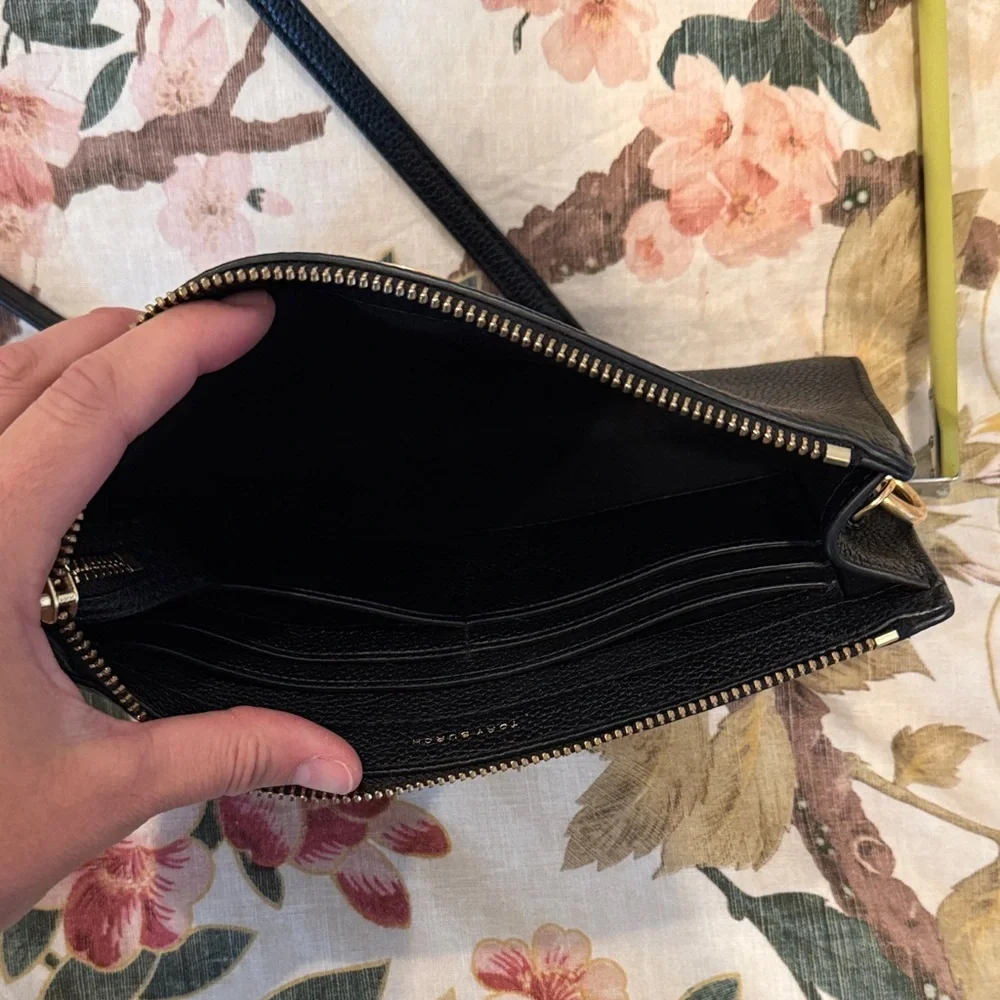 Tory Burch Black Pebbled Leather Chain-Detail Crossbody